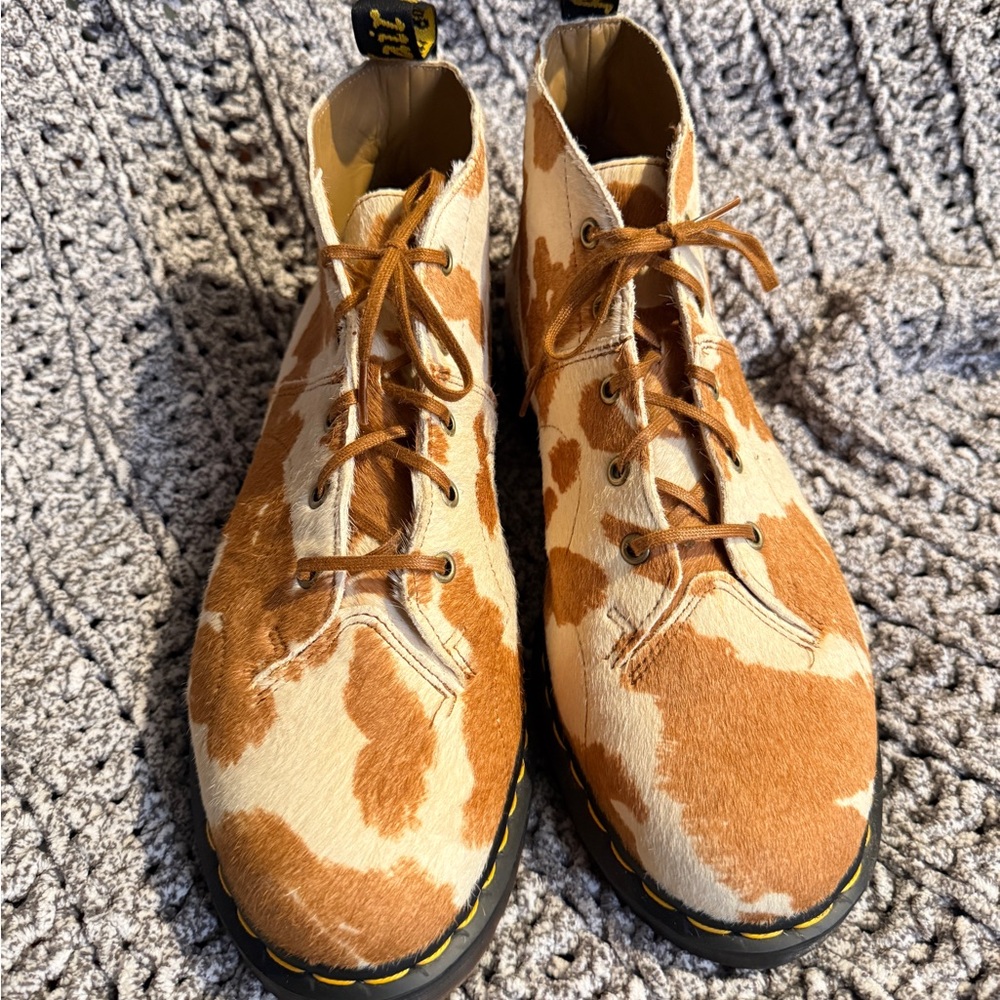 Dr. Martens Church Jersey Print Hair-On Monkey Boots - Brown and Cream